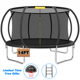 Mersco 14ft Trampoline for Kids and Adults, Pumpkin Outdoor Trampoline with Enclosure and Net, Kids Trampoline 1320lbs Loading,Birthday Gifts,Black