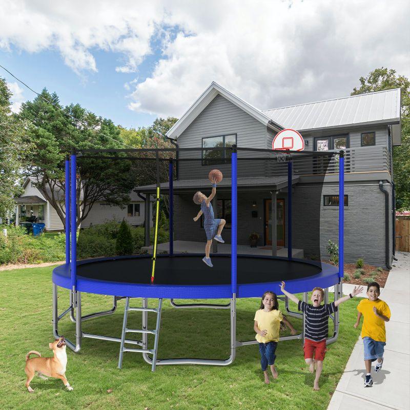 15FT Blue Outdoor Trampoline for Kids with Non-Slip Ladder for Children - MERSCO SPORTS