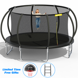 Mersco 14ft Trampoline for Kids and Adults, Pumpkin Outdoor Trampoline with Enclosure and Net, Kids Trampoline 1320lbs Loading,Birthday Gifts,Black