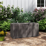 Cirui 72 Gallon Outdoor Storage Box with Lockable Lid, Waterproof & UV Resistant Patio Plastic Deck Box with Side Handles, Home Storage Box for Patio, Cushions,Toys,Light Brown