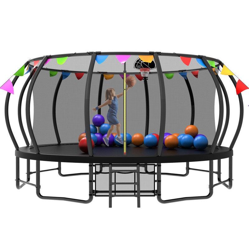 16FT Black outdoor Trampoline with Flag and balloon - MERSCO SPORTS