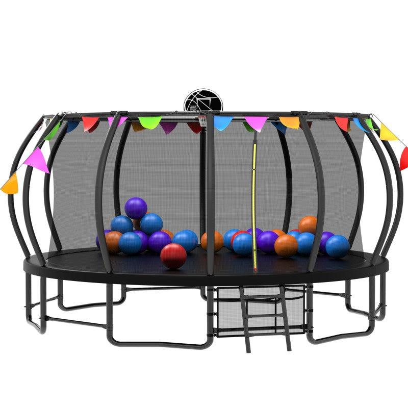 16FT Black outdoor Trampoline with Flag and balloon - MERSCO SPORTS