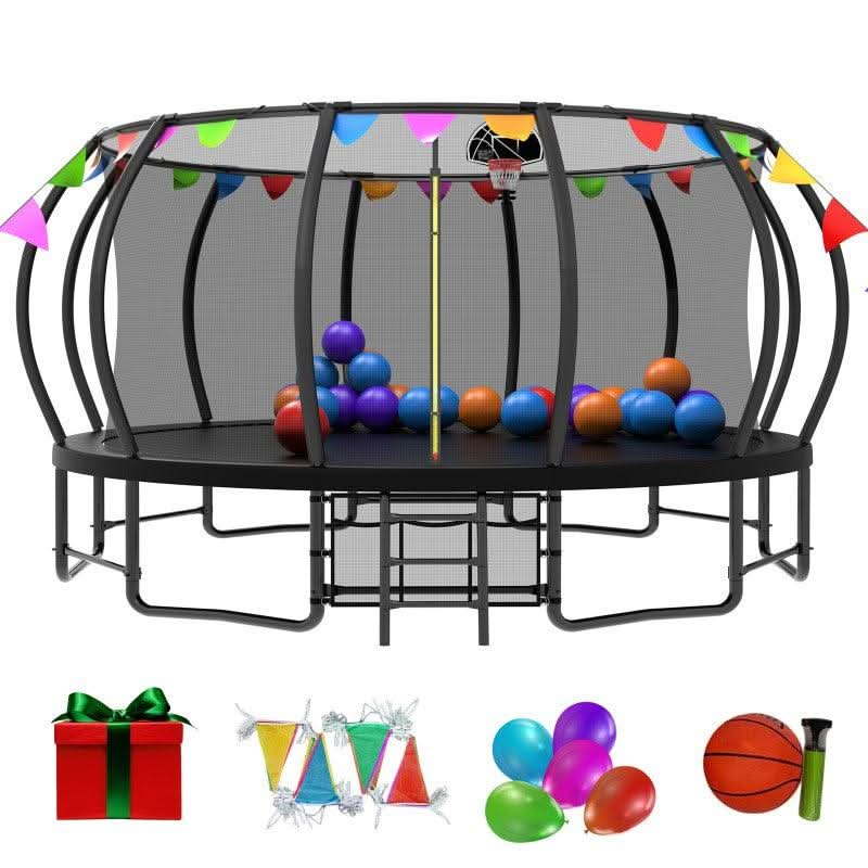 16FT Black outdoor Trampoline with Flag and balloon - MERSCO SPORTS