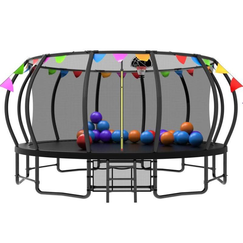 16FT Black outdoor Trampoline with Flag and balloon - MERSCO SPORTS