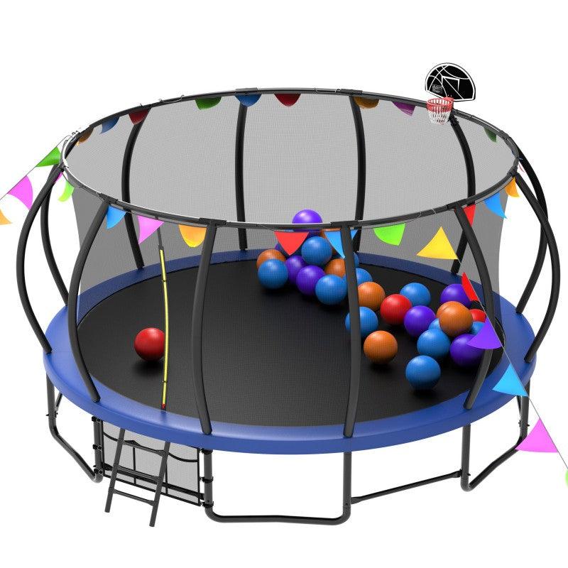 16FT Blue Backyard Trampoline with Flag for celebration - MERSCO SPORTS