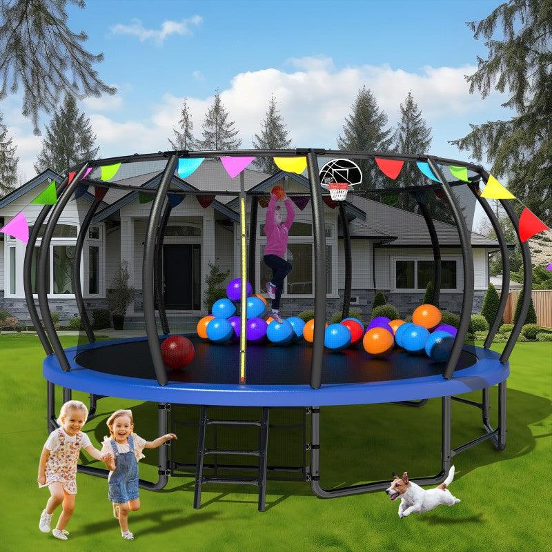 16FT Blue Backyard Trampoline with Flag for celebration - MERSCO SPORTS