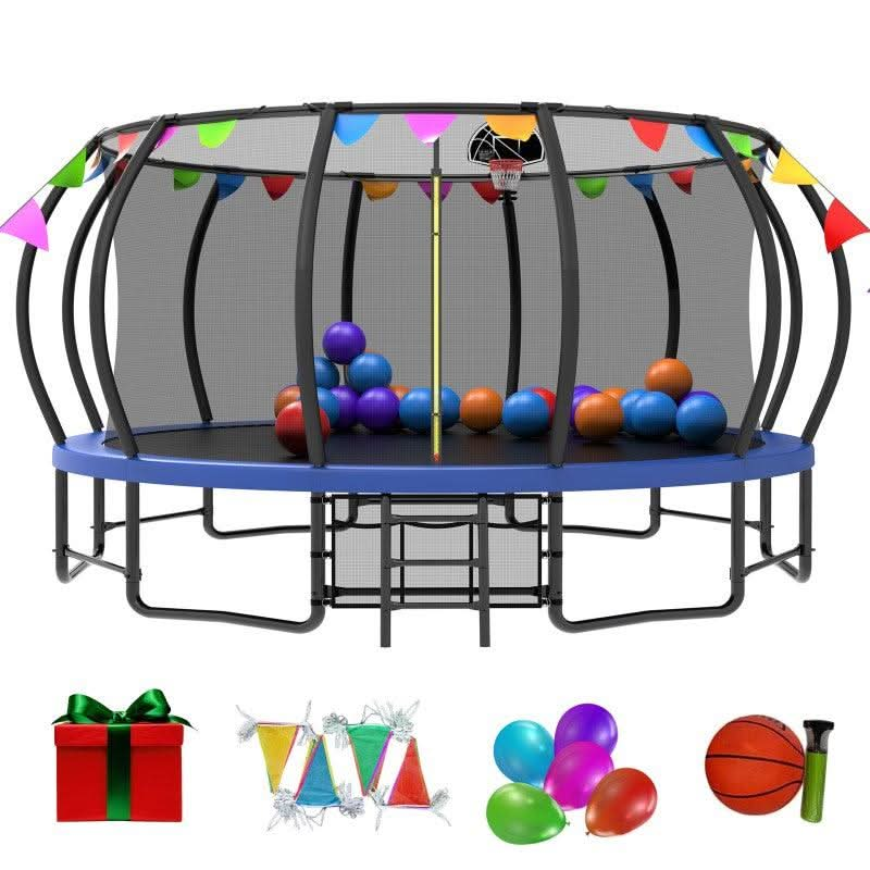 16FT Blue Backyard Trampoline with Flag for celebration - MERSCO SPORTS