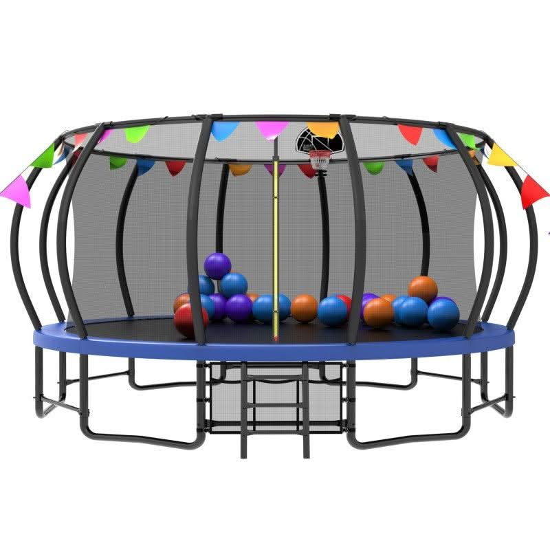 16FT Blue Backyard Trampoline with Flag for celebration - MERSCO SPORTS