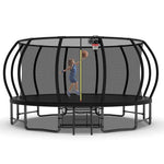 16FT Black Backyard Trampoline with Inner Safety Enclosure Net - MERSCO SPORTS