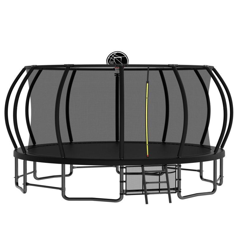 16FT Black Backyard Trampoline with Inner Safety Enclosure Net - MERSCO SPORTS