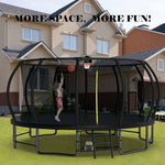 16FT Black Backyard Trampoline with Inner Safety Enclosure Net - MERSCO SPORTS