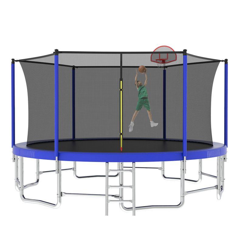 16FT Blue Exercise ASTM Approved Trampolines With Straight-Pole&Ladder - MERSCO SPORTS