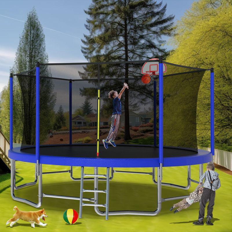 16FT Blue Exercise ASTM Approved Trampolines With Straight-Pole&Ladder - MERSCO SPORTS