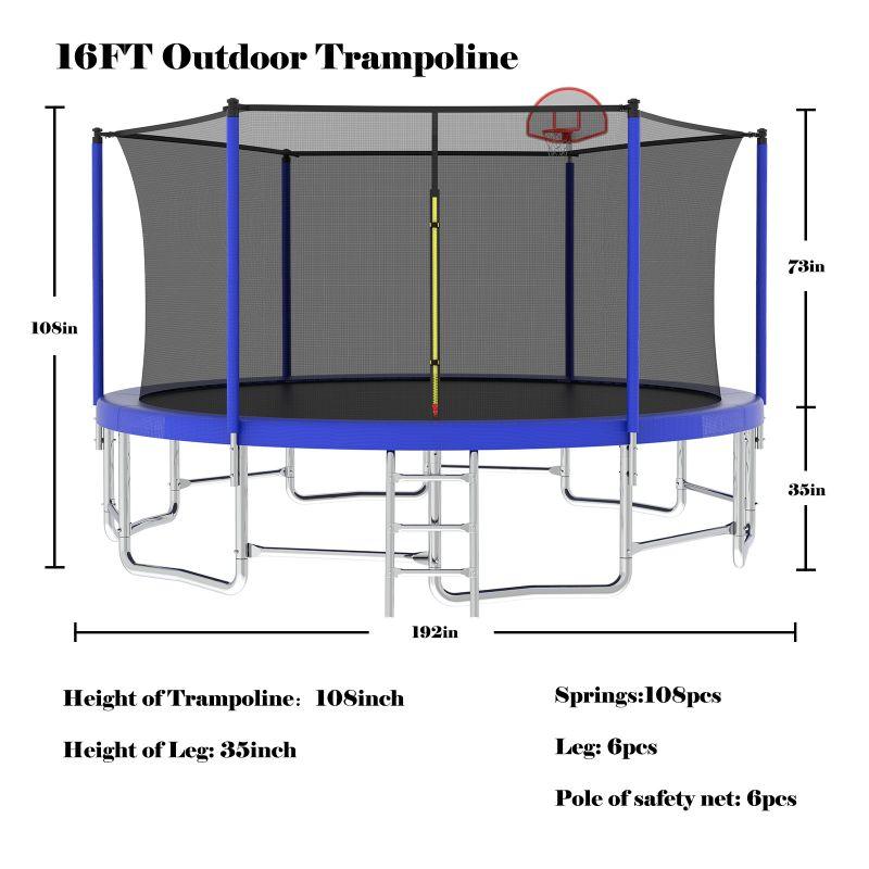 16FT Blue Exercise ASTM Approved Trampolines With Straight-Pole&Ladder - MERSCO SPORTS