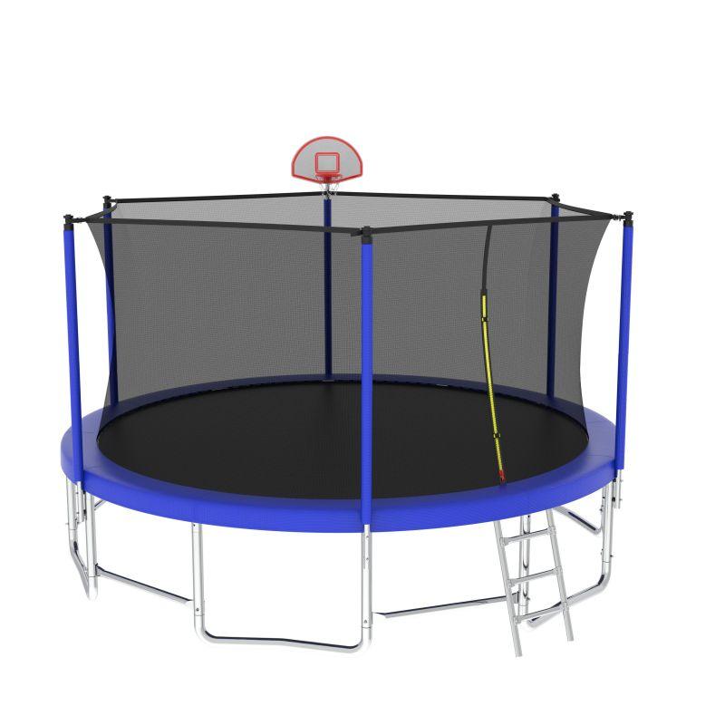 16FT Blue Exercise ASTM Approved Trampolines With Straight-Pole&Ladder - MERSCO SPORTS