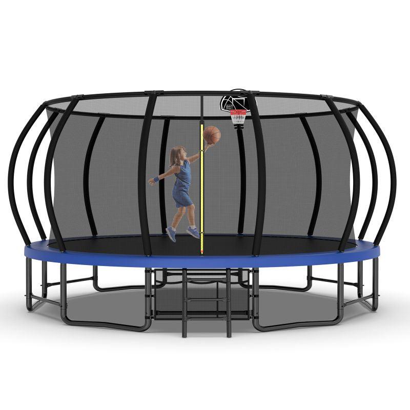 16FT Blue Trampoline for Kids and Adult with Enclosure Net & Ladder - MERSCO SPORTS