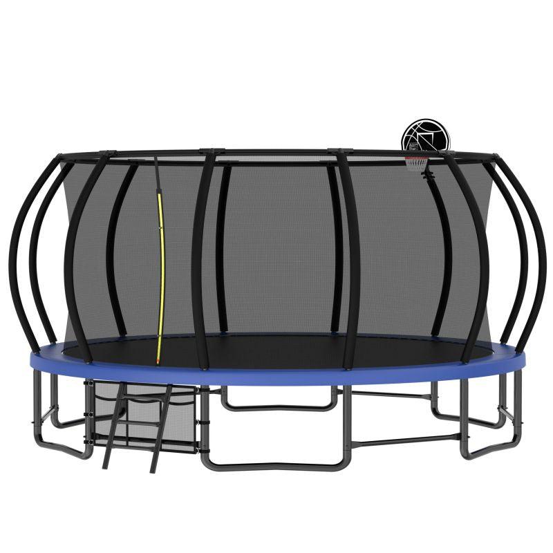 16FT Blue Trampoline for Kids and Adult with Enclosure Net & Ladder - MERSCO SPORTS