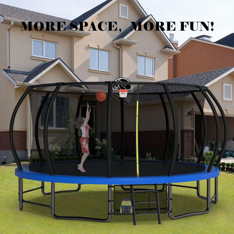 16FT Blue Trampoline for Kids and Adult with Enclosure Net & Ladder - MERSCO SPORTS