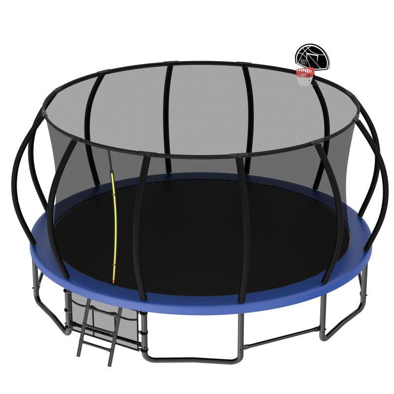 16FT Blue Trampoline for Kids and Adult with Enclosure Net & Ladder - MERSCO SPORTS