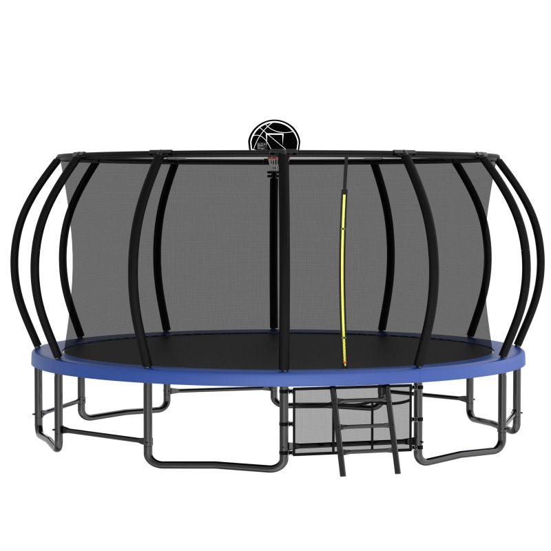 16FT Blue Trampoline for Kids and Adult with Enclosure Net & Ladder - MERSCO SPORTS