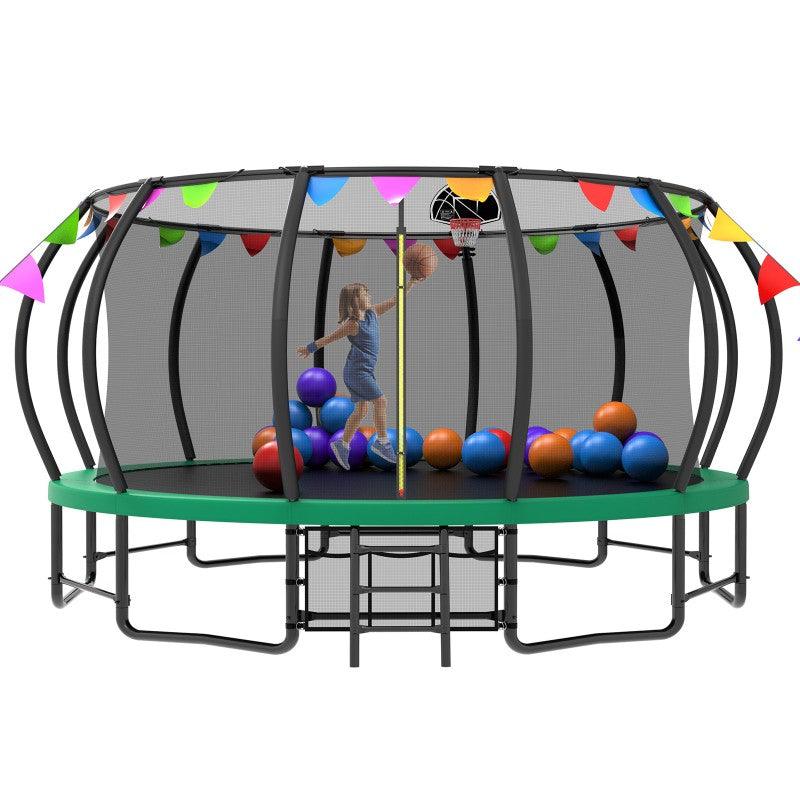 16FT Green Pumpkin Recreational Trampoline with Flag for family - MERSCO SPORTS