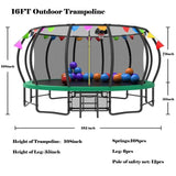 16FT Green Pumpkin Recreational Trampoline with Flag for family - MERSCO SPORTS
