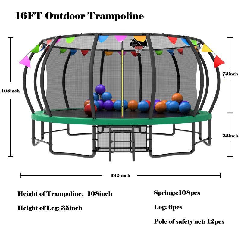 16FT Green Pumpkin Recreational Trampoline with Flag for family - MERSCO SPORTS