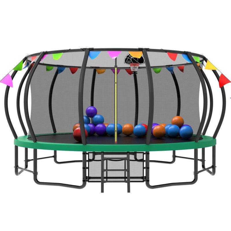 16FT Green Pumpkin Recreational Trampoline with Flag for family - MERSCO SPORTS