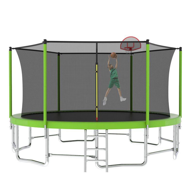 16FT Green Outdoor Big Trampolines for Kids with Inner Safety Enclosure Net - MERSCO SPORTS