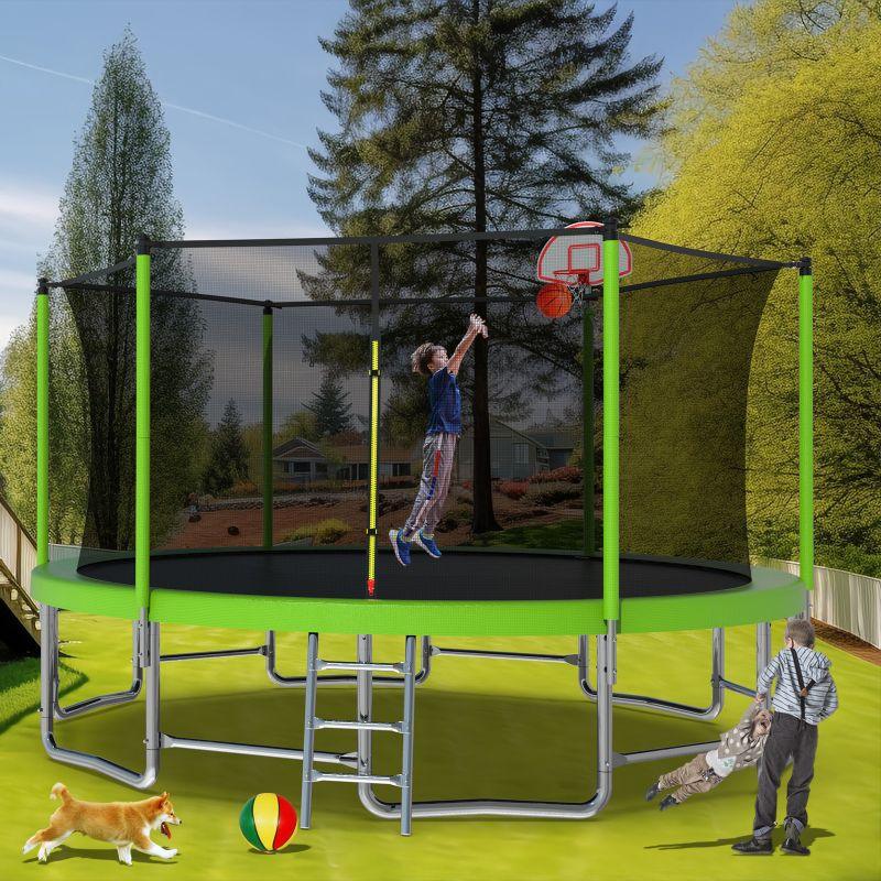 16FT Green Outdoor Big Trampolines for Kids with Inner Safety Enclosure Net - MERSCO SPORTS