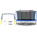 Mersco 16FT Heavy Duty Trampoline with Enclosure Net & Swing Set Outdoor Big Trampoline for Backyard,Kids Trampoline with Basketball Hoop,1320LBS Capacity,Birthday & Holiday Gifts for Kids,Blue