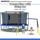 Mersco 16FT Heavy Duty Trampoline with Enclosure Net & Swing Set Outdoor Big Trampoline for Backyard,Kids Trampoline with Basketball Hoop,1320LBS Capacity,Birthday & Holiday Gifts for Kids,Blue