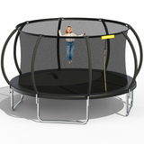 Mersco 14ft Trampoline for Kids and Adults, Pumpkin Outdoor Trampoline with Enclosure and Net, Kids Trampoline 1320lbs Loading,Birthday Gifts,Black