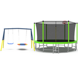 Mersco 16FT Heavy Duty Trampoline with Enclosure Net & Swing Set Outdoor Big Trampoline for Backyard,Kids Trampoline with Basketball Hoop,1320LBS Capacity,Birthday & Holiday Gifts for Kids,Green