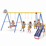 MERSCO 6-in-1 Backyard Swing Set with Slide - Blue & Yellow