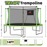 MERSCO 14FT Green Trampoline with 1320LBS Capacity & Soft Backboard