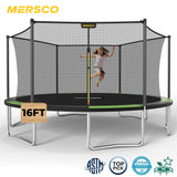 MERSCO 16FT Heavy Duty Outdoor Trampoline with Enclosure Net - Black Green