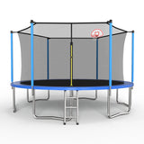 MERSCO 14FT Blue Trampoline with 6 W-Shaped Legs & Pro-Style Basketball Hoop