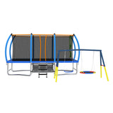 Mersco 10x16FT 4-in-1 Trampoline with Swing Set , Enclosure Net, Recreational Trampoline, Outdoor Kids and Adults Trampoline for Backyard, Beach, Birthday Gifts ,Blue
