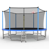 MERSCO 15FT Blue Trampoline - Ultra-Durable 6-Leg Frame with Rigid Hoop