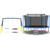 Mersco 14FT Heavy Duty Trampoline with Enclosure Net & Swing Set Outdoor Big Trampoline for Backyard,Kids Trampoline with Basketball Hoop,1320LBS Capacity,Birthday & Holiday Gifts for Kids,Blue