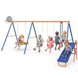 MERSCO 6-in-1 Backyard Swing Set with Slide - Blue & Orange