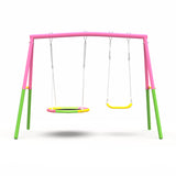 Mersco Swing Set for Backyard with Stand, Swing Heavy Duty 440lbs Metal Outdoor Swing Stand, Contain 1 Saucer 32" & 1 Belt Seat 26.2" for Playground, Backyard Playset,Pink