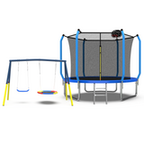 Mersco 8FT Trampoline with Enclosure Net,Swing Set, Outdoor Trampoline with Basketball Hoop for Kid,1320 LBS Trampoline with Swing Set for Backyard,Birthday & Holiday Gifts for Kids,Blue