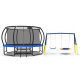 Mersco 12FT Heavy Duty Trampoline with Enclosure Net & Swing Set Outdoor Big Trampoline for Backyard, Kids Trampoline with Basketball Hoop, 1320LBS Capacity (Blue)