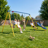 MERSCO 5-in-1 Backyard Swing Set with Slide - Blue & Yellow