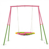 440lbs 40" Saucer Swing with Frame for Kids Outdoor, Heavy Duty Metal Swing Set with Adjustable Ropes & Ground Anchors, A-Frame Backyard Playset for Playground, Toddlers Ages 3+, Pink