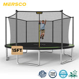 MERSCO 15FT Heavy Duty Outdoor Trampoline with Enclosure Net - Black Green