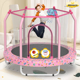 Pink 55" Handle Kids Indoor ToddlersTrampoline With Hoop