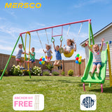 MERSCO 5-in-1 Backyard Swing Set with Slide - Pink & Green